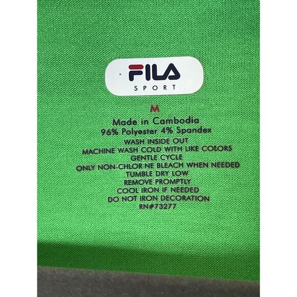 FILA Sport Shirt Womens Medium Green V-Neck Athletic Stretch Geometric Graphic - Picture 6 of 8